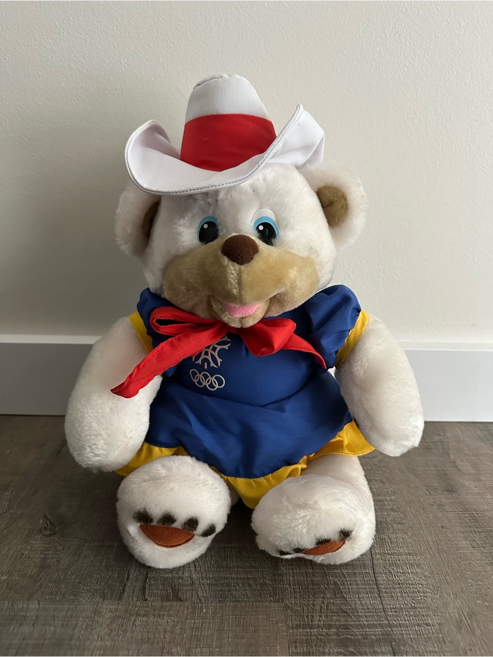 Calgary 1988 Olympics Memorabilia Vintage Plush Bear Mascot Cowgirl Hidy 14”